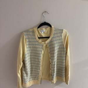 Charter Club Women's Yellow & Blue Striped Cardigan, Long Sleeve, Size XL